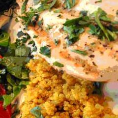 Herb Chicken Breast, Quinoa & Arugula-Tomato Salad